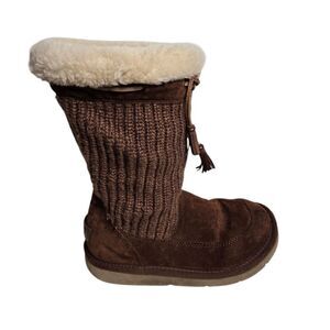 UGG Brown Suede and Knit Tie Boots
